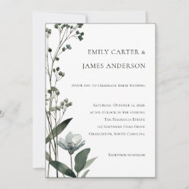 Green Floral Botanical Wedding 招待状