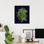 Green floral bouquet, navy blue, exotic roses ポスター (ホームオフィス)