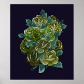 Green floral bouquet, navy blue, exotic roses ポスター (正面)
