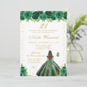 Green Floral Brunette Hair Princess Birthday Party 招待状 (スタンド正面)