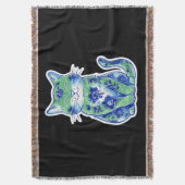 Green Floral Cat  スローブランケット (正面縦)