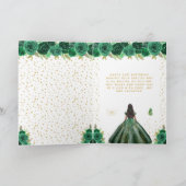 Green Floral Dark Skin Girl Birthday カード (内部)