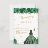 Green Floral Dark Skin Princess Sweet Sixteen 出欠カード (正面)