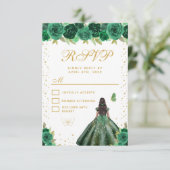 Green Floral Dark Skin Princess Sweet Sixteen 出欠カード (スタンド正面)