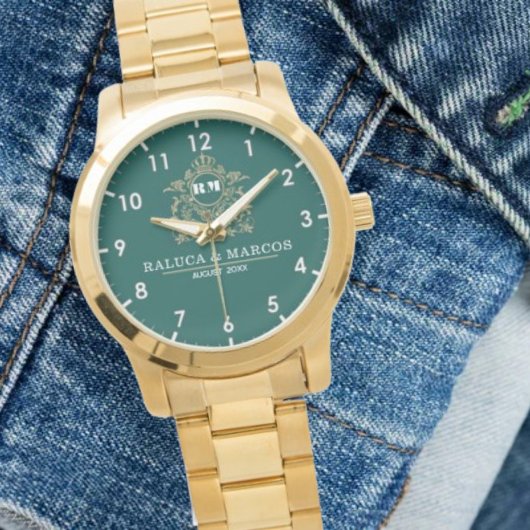 Green Floral Elegant Monogram for Couples 腕時計