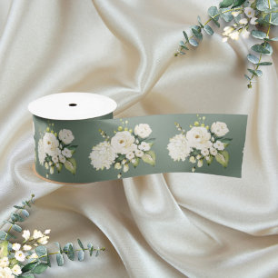 Green Floral Elegant Satin Ribbon サテンリボン