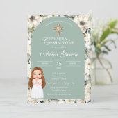 Green floral First Communion Invitation 招待状 (スタンド正面)