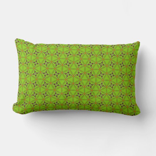Green Floral Geometric Long Accent Pillow ランバークッション (正面)