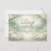 Green Floral Gold Garden Quinceañera 出欠カード (正面)