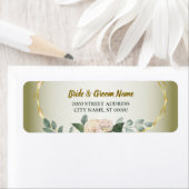 Green Floral Gold Geometric Wedding Return Address ラベル (インサイチュ)
