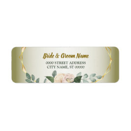 Green Floral Gold Geometric Wedding Return Address ラベル
