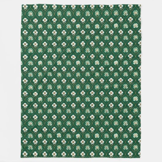 Green Floral Lattice Pattern フリースブランケット (正面)