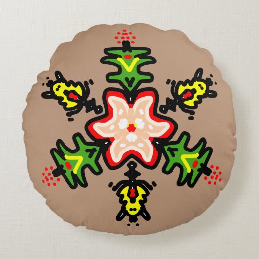 Green Floral Mandala ラウンドクッション (正面)