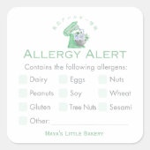 Green Floral Mixer Allergy Alert スクエアシール (正面)