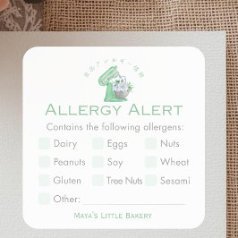 Green Floral Mixer Allergy Alert スクエアシール