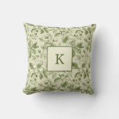 Green Floral Monogram Vintage Botanical クッション (正面)