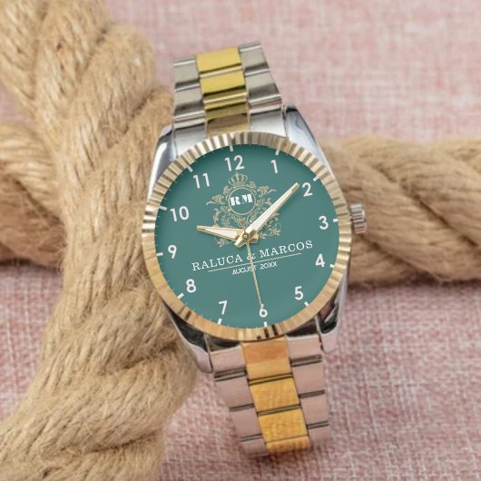 Green Floral Monogram Wedding Personalized Couple 腕時計