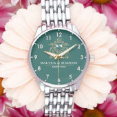  Green Floral Monogram Wedding Personalized Couple 腕時計