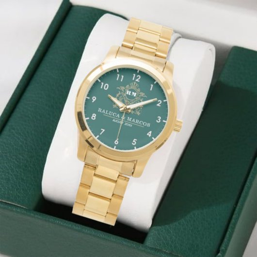  Green Floral Monogram Wedding Personalized Couple 腕時計