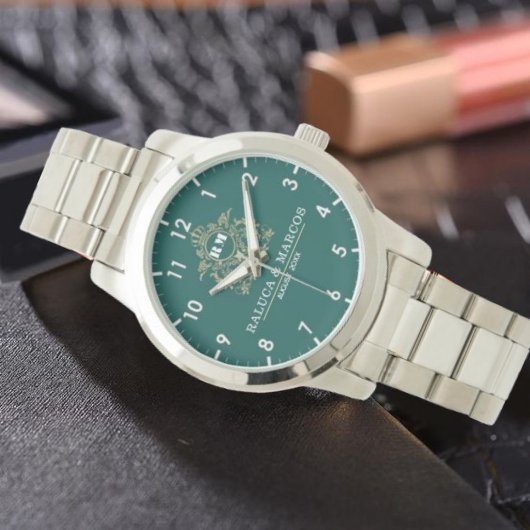  Green Floral Monogram Wedding Personalized Couple 腕時計