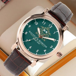  Green Floral Monogram Wedding Personalized Couple 腕時計