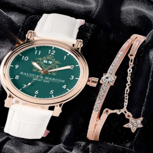 Green Floral Monogram Wedding Personalized Couple 腕時計