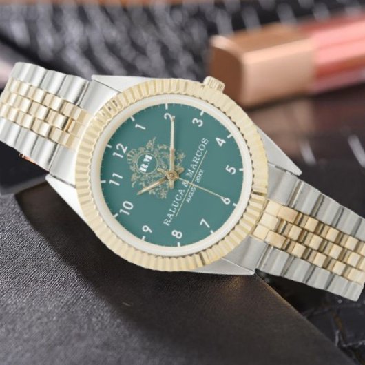  Green Floral Monogram Wedding Personalized Couple 腕時計