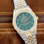 Green Floral Monogram Wedding Personalized Couple 腕時計<br><div class="desc">Green Floral Monogram Wedding Personalized Couple's Gift This vintage green wedding gift watch is an elegant and timeless keepsake, featuring a beautiful floral monogram and the couple’s names engraved for a personal touch. Designed with sophistication and charm, this custom watch combines vintage style with modern sentiment, making it a perfect...</div>