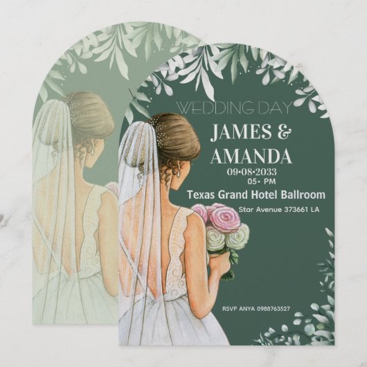 Green Floral On Budget Wedding  招待状 (正面/裏面)