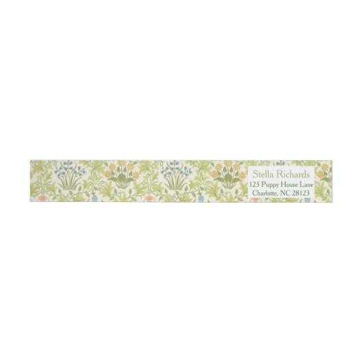 Green floral pattern classic wedding Address Label ラップアラウンド宛名ラベル (単一)