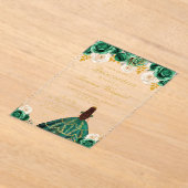 Green Floral Princess Quinceañera アクリル招待状 (レイダウン)