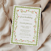 Green Floral Scalloped Frame Birthday Invitation 招待状