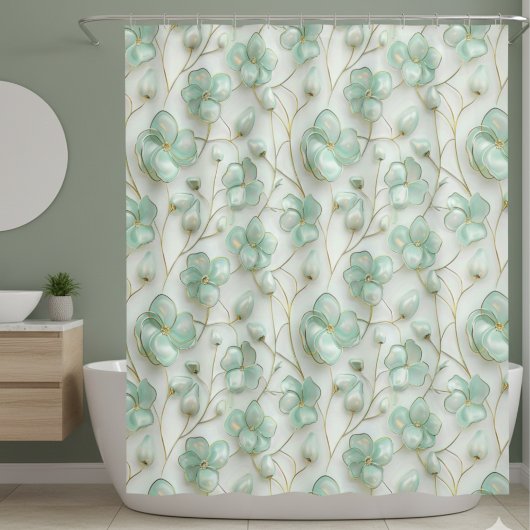 Green Floral Shower Curtain シャワーカーテン