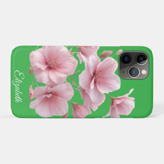 Green Floral Soft Pink Flowers Elegant Case-Mate iPhoneケース (裏面(横))