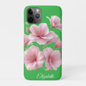 Green Floral Soft Pink Flowers Elegant Case-Mate iPhoneケース (裏)