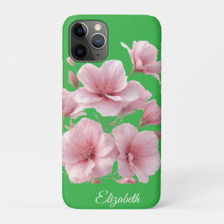 Green Floral Soft Pink Flowers Elegant iPhone 11 Proケース