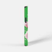 Green Floral Soft Pink Flowers Elegant iPhoneケース (右側面)