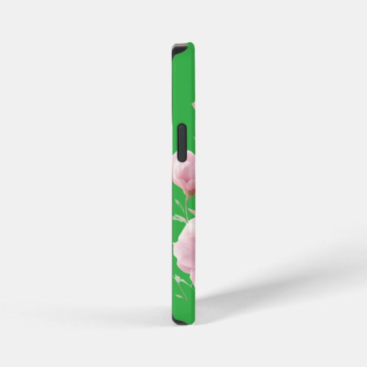Green Floral Soft Pink Flowers Elegant iPhoneケース (右側面)