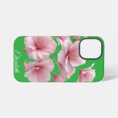 Green Floral Soft Pink Flowers Elegant iPhoneケース (裏面横)