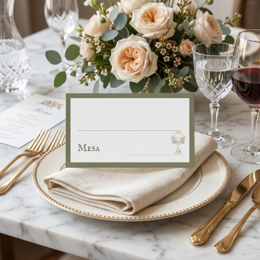 Green Floral Spanish Wine Glass Wedding Mesa  プレイスカード