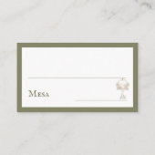 Green Floral Spanish Wine Glass Wedding Mesa  プレイスカード (裏面)
