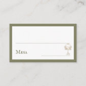 Green Floral Spanish Wine Glass Wedding Mesa  プレイスカード (正面)