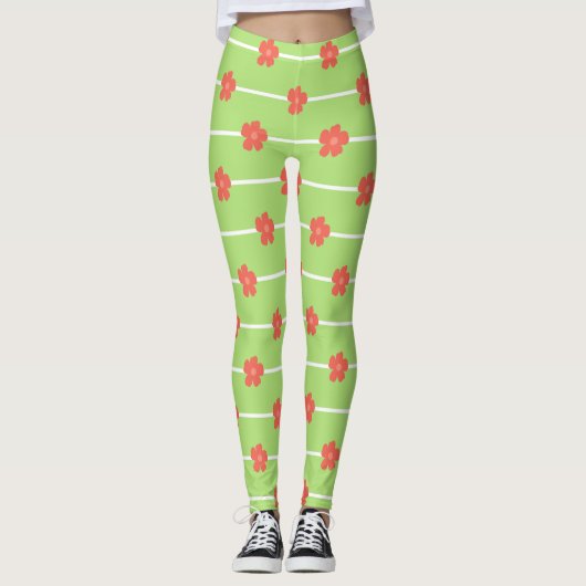 Green Floral Tiles レギンス (正面)