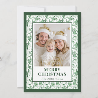 Green Floral Toile Christmas Photo Holiday Card シーズンカード