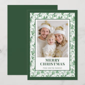 Green Floral Toile Christmas Photo Holiday Card シーズンカード (正面/裏面)