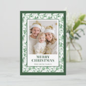 Green Floral Toile Christmas Photo Holiday Card シーズンカード (スタンド正面)