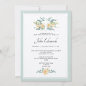 Green Floral Watercolor Baptism Invitation 招待状 (正面)
