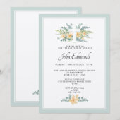Green Floral Watercolor Baptism Invitation 招待状 (正面/裏面)