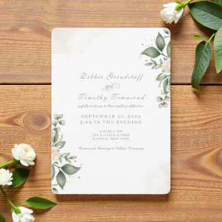 Green Floral Watercolor Frame Wedding Invitation  招待状