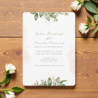 Green Floral Watercolor Frame Wedding Invitation  招待状